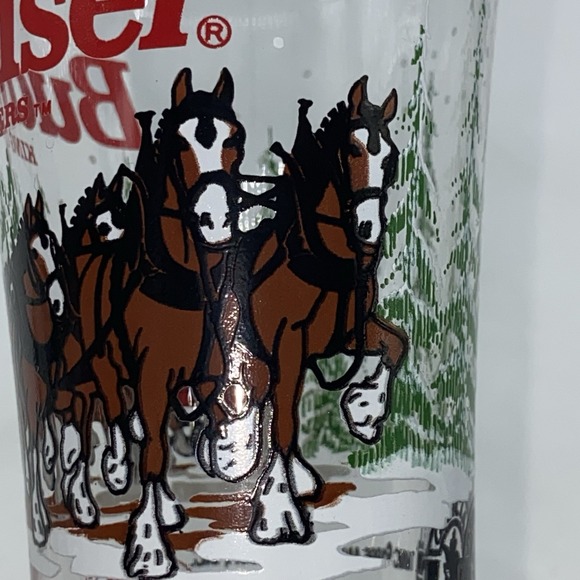 Budweiser Beer Glasses 1996 Plisner VTG Clydesdale Christmas Glass 7" Lot Of 2 - Picture 10 of 16